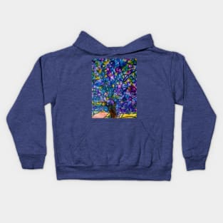 Stained Glass Purple Tree on a Hill Kids Hoodie